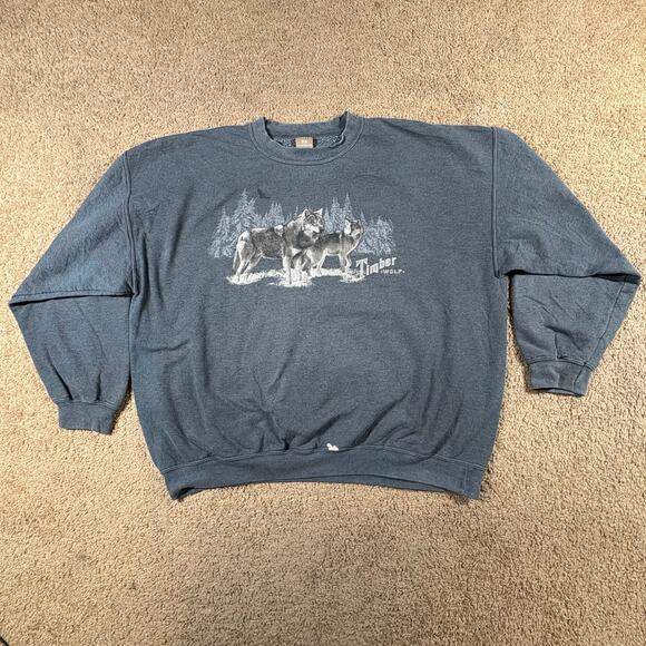 Vintage George Timber Wolf Sweatshirt Mens Sz XL Gray Wildlife Nature Graphic - Picture 1 of 8